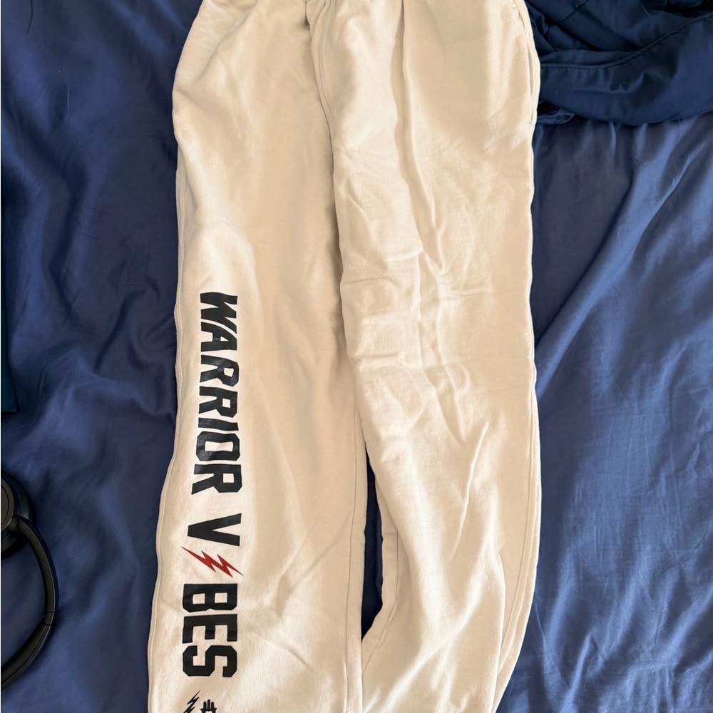 EUC Large Spiritual Gangster Cream Cozy Sweatpants with Black Waistband